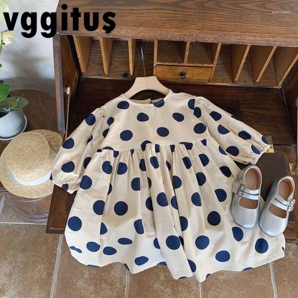 Robes de fille Style coréen printemps automne bébé filles robe bleu à pois col rond manches bouffantes vêtements en vrac pour enfants E88002