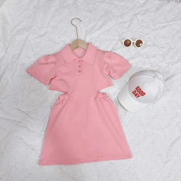 Abiti da ragazza Abito da bavero per ragazze estive in stile coreano Piccola principessa rosa carino alla moda