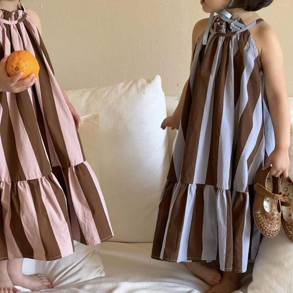 Fille robes Version coréenne mode filles robe 2023 été sans manches rayure coton princesse tout match ludique enfants vêtements