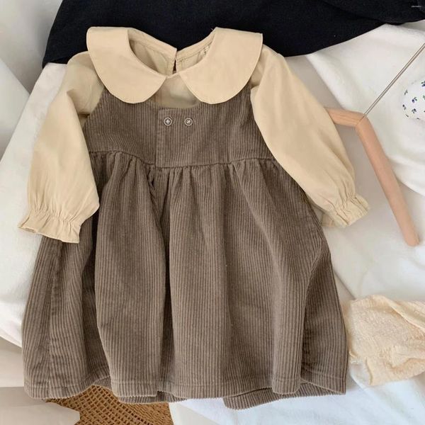 Vestidos de niña Versión coreana Conjunto de vestido de manga larga para niñas Vestido de verano informal de pana Cuello de muñeca de moda suelto 2024 Primavera Otoño