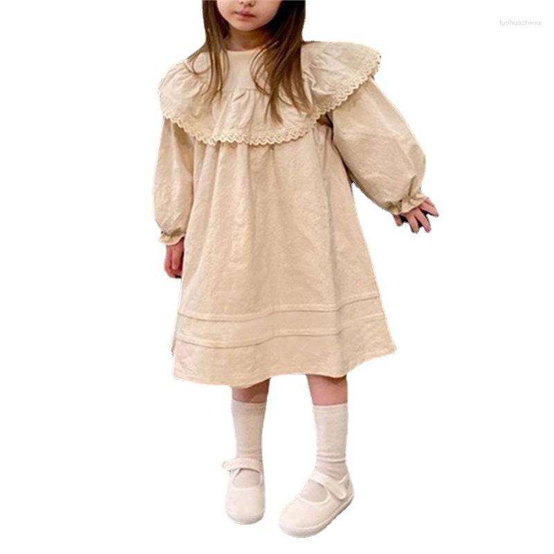 Vestidos de niña Versión coreana del vestido de bebé Estilo Collar de loto Falda grande suelta Dama Primavera Otoño Encaje Hasta la rodilla