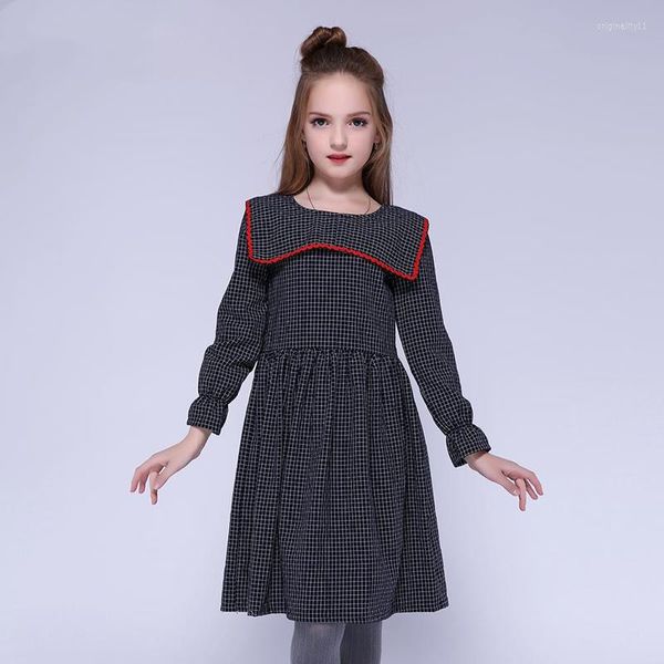 Robe fille kseniya enfants enfants filles coton coton plein plaid paigne manche couche marin robe mode robe européenne et américaine style