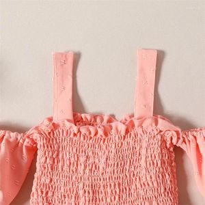 Kupretty – robe d'été pour petites filles, couleur unie, manches courtes, épaules dénudées, volants, princesse froncée