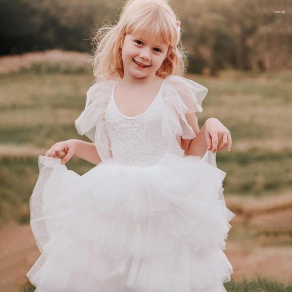 Vestidos de niña vestido de flores de encaje blanco 1ª capa de comunión ropa de tul elegante traje de fiesta de cumpleaños de boda niños vestido de verano