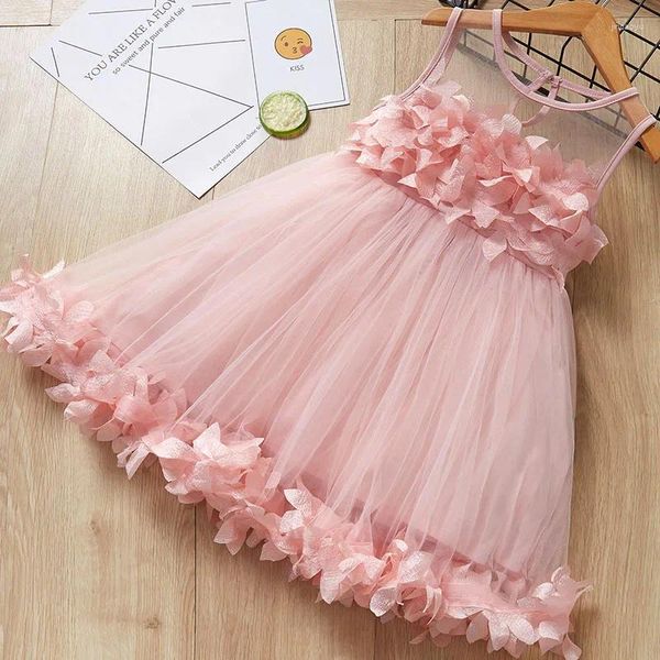 Vestidos de niña, decoración de pétalos de encaje para niñas, regalo de cumpleaños de verano, vestido de fiesta, disfraz, ropa para niños pequeños