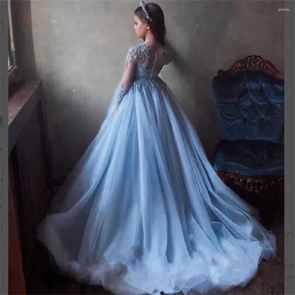 Vestidos De niña De encaje tul flor cumpleaños fuera del hombro bata De primera comunión princesa bebé hecho a medida