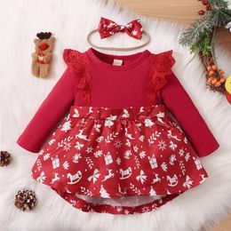 Meisjesjurken lapa kerstbaby romper jurk -outfit peuter kleren met lange mouwen geboren baby kerstkinderen mode kostuums