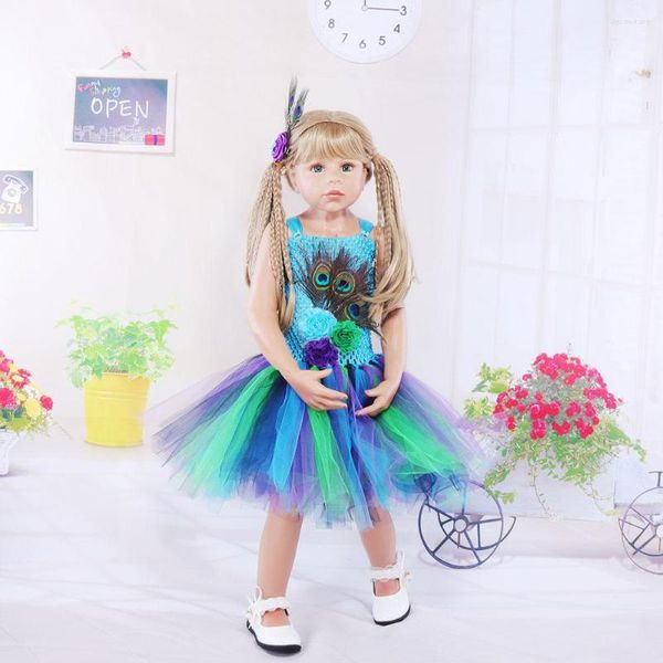 Robes de fille dernière robe de princesse enfants fête paon plume Tutu filles élégantes Tulle fleur robe de bal de mariage