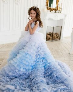 Vestidos da menina luz azul flor até o chão o pescoço pequeno vestido de casamento comunhão pageant poshoot vestidos de aniversário