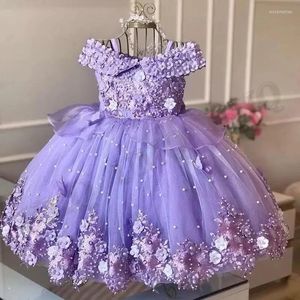 Girl Dresses Light Purple Appliques Birthday Flower Dress Pearls Toddler Kids Pography Shoot Baby Pageant Party Custom Made