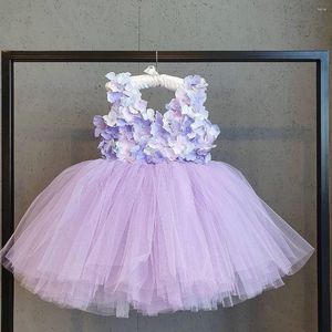 Fille Robes Lilas Robe De Bal Fleur Appliques Perles Enfants Anniversaire Pageant Robes Princesse Toddler Enfants Invité De Mariage