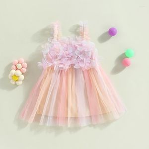 Robes fille Listenwind 6M-4Y été enfant en bas âge bébé Tulle robe sans manches 3D fleur contraste couleur Tutu robe fête princesse