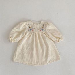 Vestidos de niña Little Outumn Borded Lace Edge Cordurowy Princess Dress Girls Spring Long manga bebé