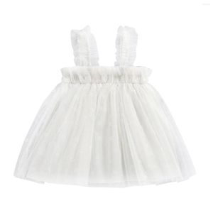 Robes de fille Little Baby Girls Sweet Style Slip Dress Toddlers Solid Color Petal Printing Lace Sans manches Wide Hemline Mesh Princess Gown