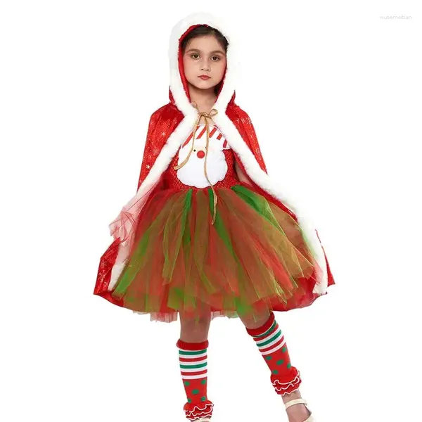 Robes de fille petits Costumes de noël robe moelleuse Costume Cosplay sans manches scène rouge avec jupe Tutu Cape