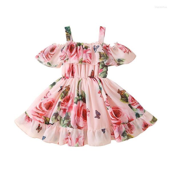 Vestidos de niña, vestido con volantes de flores pequeñas, ropa bonita de verano para bebé, chaleco con tirantes para niños, Top de tubo elegante de princesa, Vestidos de gasa