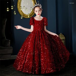 Meisje Jurken Kleine Meisjes Verjaardagsfeestje Jurk Sparkle Pailletten Puffy Lange Kinderen Formele Speciale Gelegenheid Jurk Vintage Wijn Kerst