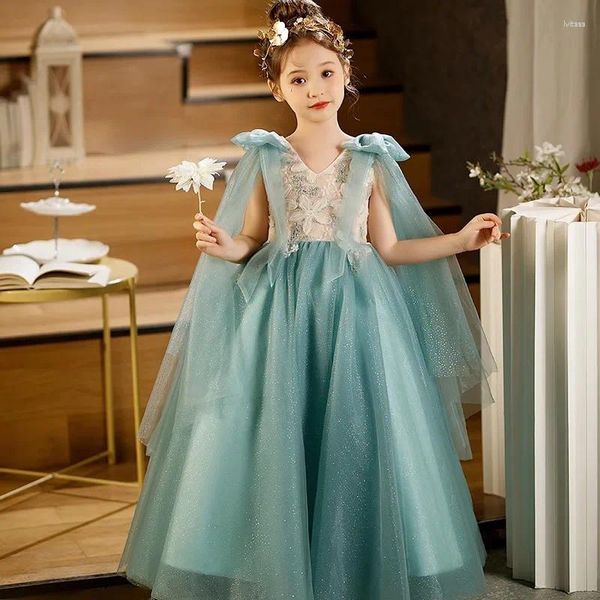 Robes de fille petites filles robe de princesse élégante mignon noeud sur l'épaule enfants Tulle à plusieurs niveaux longue bal Occasion spéciale Poss