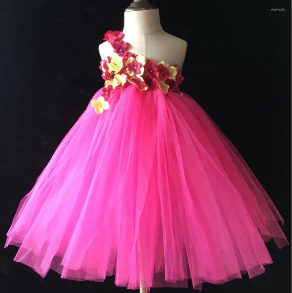 Vestidos de niñas Pétalos de flores de niñas Tutú Tutú Cañil Crochet Single Sofle Tulle Tutus Vestido de pelota con juego de diadema Fiesta de niños