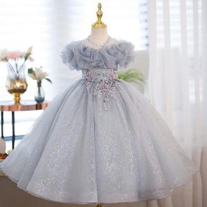 Robes de fille petites filles princesse robe de fête enfants anniversaire gonflé robe luxuriante Graduation enfants Tutu strass fleur été