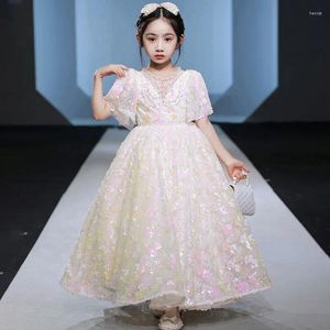 Meisje Jurken Kleine Meisjes Sparkle Pailletten Jurk Kinderen Kerk Wit Roze Jurk Voor Feest Kinderen Model Modeshow Schoonheid Spel Tiener