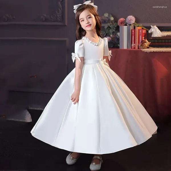 Robes de fille petites filles blanc cérémonie robe de Communion enfants fête d'anniversaire robe de bal école Piano Performance Fromal perlé