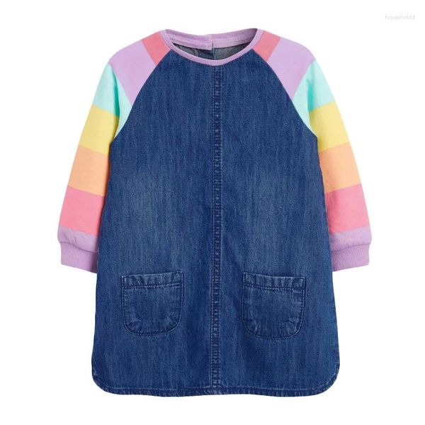 Robes de fille Little Maven 2024 Bébé Filles Licorne Denim Robe Gris Manches Vêtements Décontractés Automne Confort Robes Pour Enfants 2-7 ans