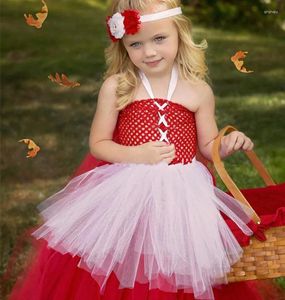 Fille robe petite capuche de capuche rouge robe filles crochet tulle robe de bal avec fleur hairbow enfants halloween fête cosplay costume