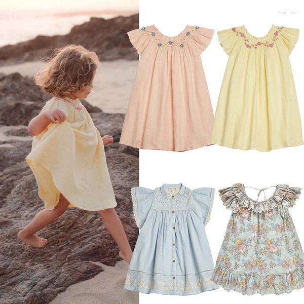 Vestidos de niña marca LM 2024, vestido de verano para niñas, lindo bordado, ropa de moda de princesa para bebés de alta calidad