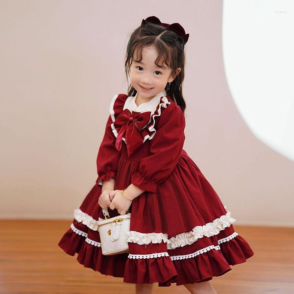 Vestidos de niña Lolita vestido de manga larga vino rojo princesa niños moda bebé primavera para niño pequeño 2023