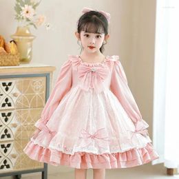 Robes de fille Lolita robe de princesse 3-10 ans filles vêtements décontracté automne hiver coréen dentelle col carré rose