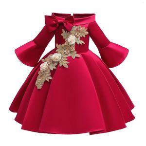 Robes de fille à manches longues rouge satin Halloween Costume pour enfants fleur une pièce robe filles fête d'anniversaire vacances automne robes 2-10Y