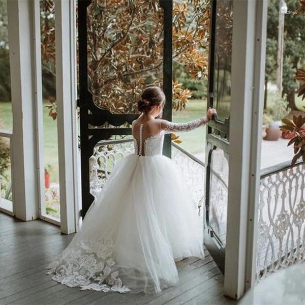 Vestidos de niña, vestido de flores de manga larga para boda, fiesta de cumpleaños, ropa Formal de primera comunión, ropa para niños