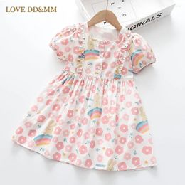 Vestidos de niña LOVE DDMM, vestido de verano con estampado de flores de arcoíris de algodón dulce para niños, ropa de princesa para fiesta de boda, ropa de bebé