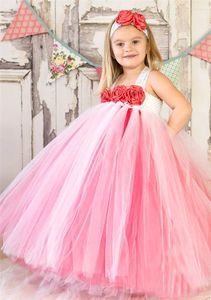 Fille robes belles filles fleurs roses crochet tutu robe enfants moelleuse tulle tutus tutus robe de bal avec bracelets en ruban