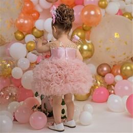 Robes de fille belle rose bébé robe à fleurs premier anniversaire princesse gonflée célébrer célébration fête enfants vêtements pour Poshoots
