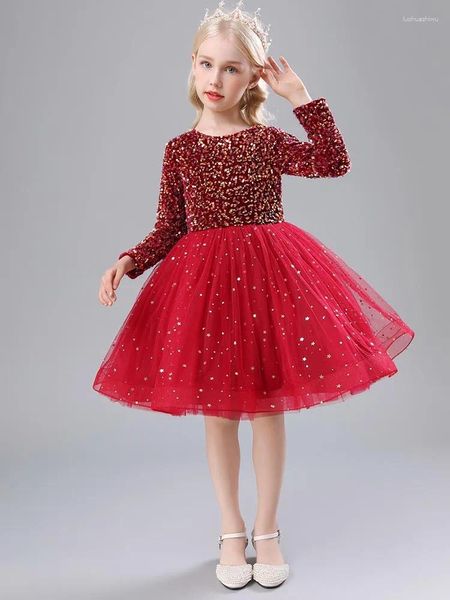 Robes à paillettes pour filles, jolie robe à gros nœud, motif floral, princesse, Costume personnalisé pour occasions spéciales, vêtements pour enfants, 2023