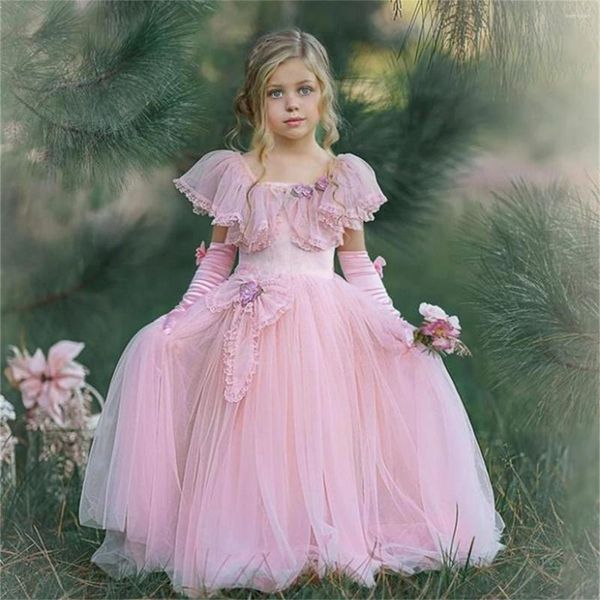 Robes de fille belle Tulle dentelle imprimé arc princesse robe à fleurs fête de mariage concours de beauté première Communion rêve enfants cadeau
