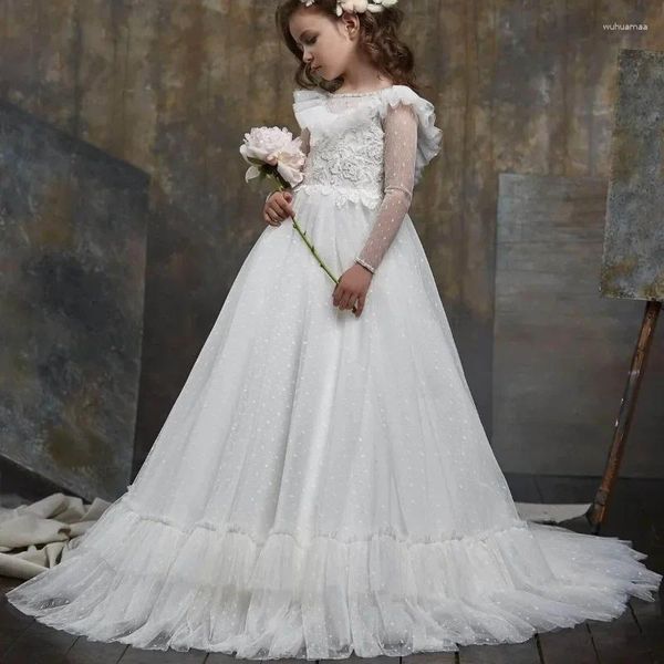 Robes de fille robe de fleur de luxe longueur de plancher paillettes perles appliques bébé anniversaire mariage princesse fête première robe de communion
