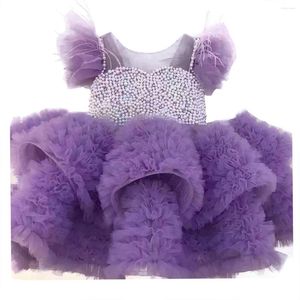 Vestidos de niña de lujo con cuentas en niveles para niñas, fiesta de cumpleaños, rosa, rojo, lavanda, tul, carnaval, desfile, tutú para niños de 1 a 14 años