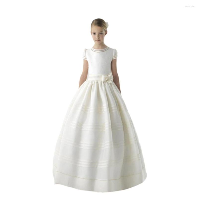 Платья для девочек Lvory Цветочное платье 2023 Первое причастие для девочек с поясом с короткими рукавами и цветами по индивидуальному заказу