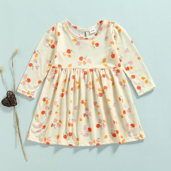 Vestidos de niña MaBaby 18M-6Y niños chico bebé niñas vestido Furit estampado A rayas manga larga una línea para otoño primavera DD40