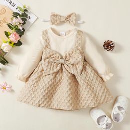 Meisje jurken mababy 3m-3y prinses baby boog jurk baby peuter geboren brei lange mouw voor meisjes herfst lente kleding d01