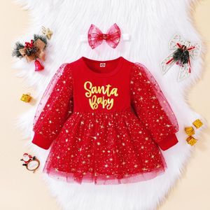 Robes de fille MaBaby 9m-4Years Robe rouge de Noël Toddler Infant Kid Sequin Tulle Tutu Party Long Sleeve Xmas Costumes D01
