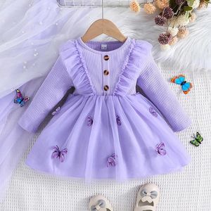 Meisje Jurken Mababy 9M-4Y Peuter Baby Kids Baby Meisjes Jurk Lange Mouw Vlinder Tule Patchwork Tutu Party Herfst Lente D05