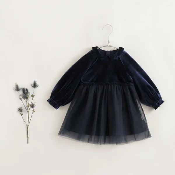 Robes de fille MARCJANIE filles poupée cou robe en velours argenté pour automne hiver série française 231575