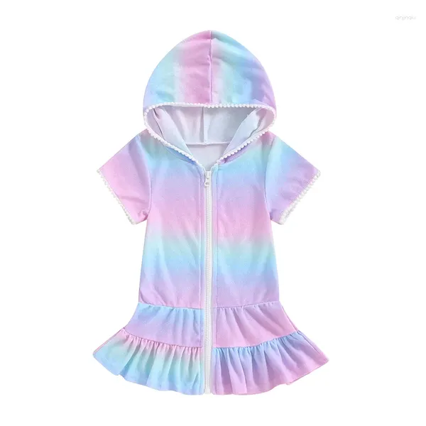 Robes de fille Mayummpy Kids Swim Cover Up Massuit de maillot de bain Zipper plage de baignade Sweat à capuche Terry CoverUp Swimwear