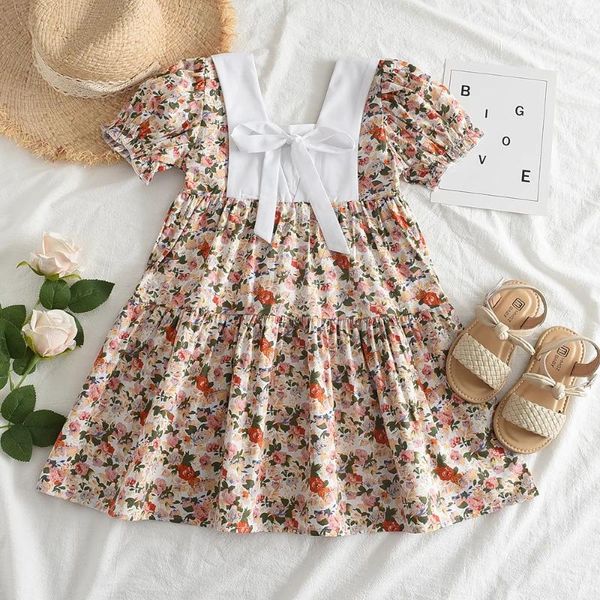 Robes de fille Melario infantile enfant en bas âge robe en coton plissé à manches courtes imprimé col de poupée été décontracté fleur vêtements pour enfants