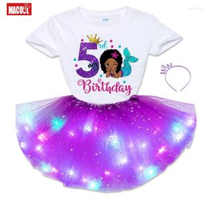 Meisje Jurken Zeemeermin Verjaardagsfeestje T-shirt Set Outfits Tutu Jurk Kleine Afro Prinses Licht 2 3 5 6 7 Jaar