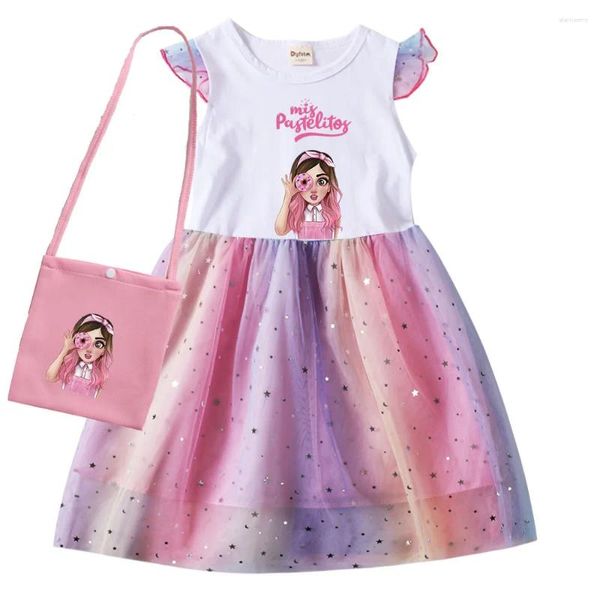 Vestidos de niña Mis Pastelitos, ropa para niñas pequeñas de manga corta con bolso pequeño, Vestidos de princesa para fiesta de boda con dibujos animados